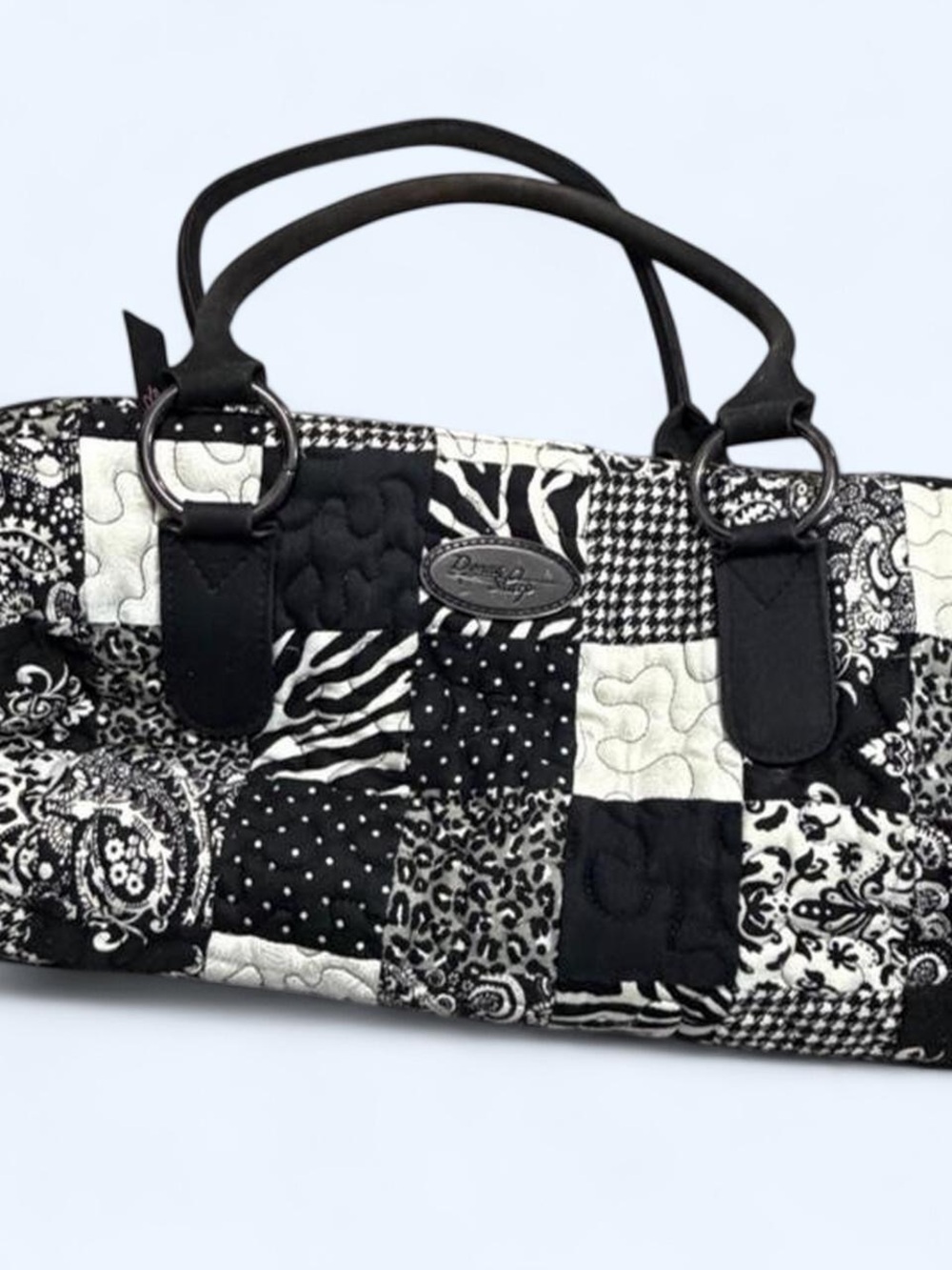 Black & White Patchwork Shoulder Bag - Quilted Mix Print